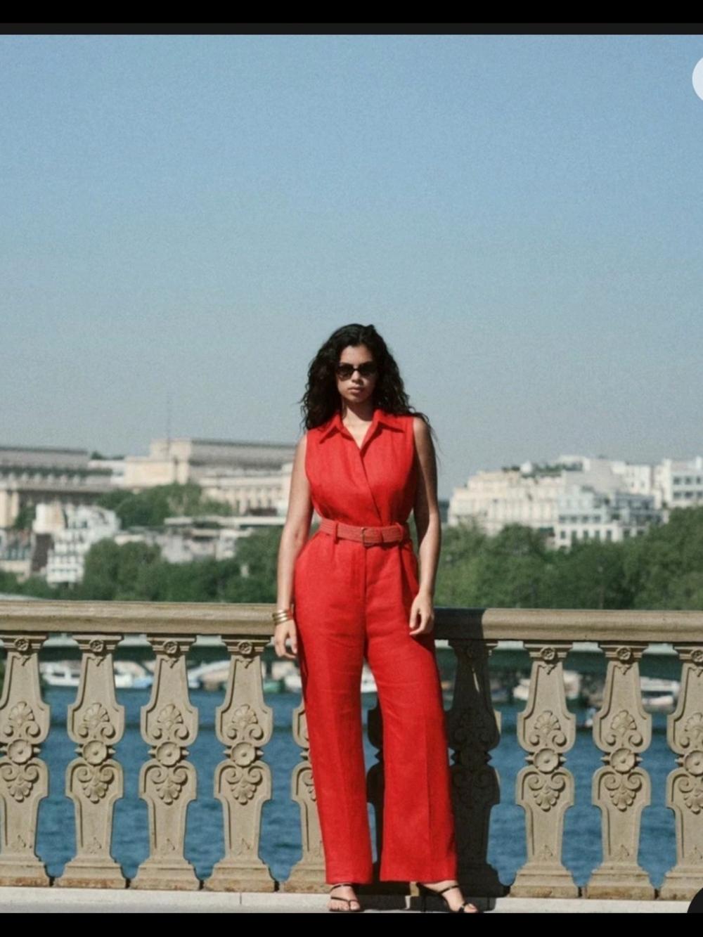 Mango Linen Red Wide-Leg Jumpsuit with Woven Belt Size Medium NEW - Picture 4 of 5